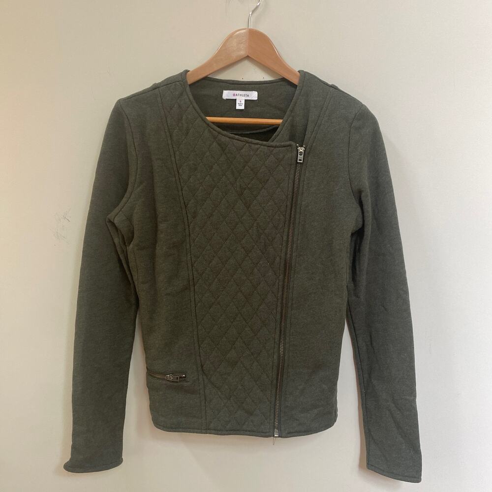 Athleta Belvedere Olive Green Quilted Moto Jacket Size Small Military Athleisure